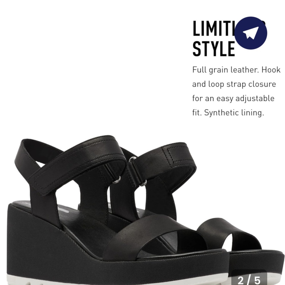 Sorel Black Leather Wedge Sandals